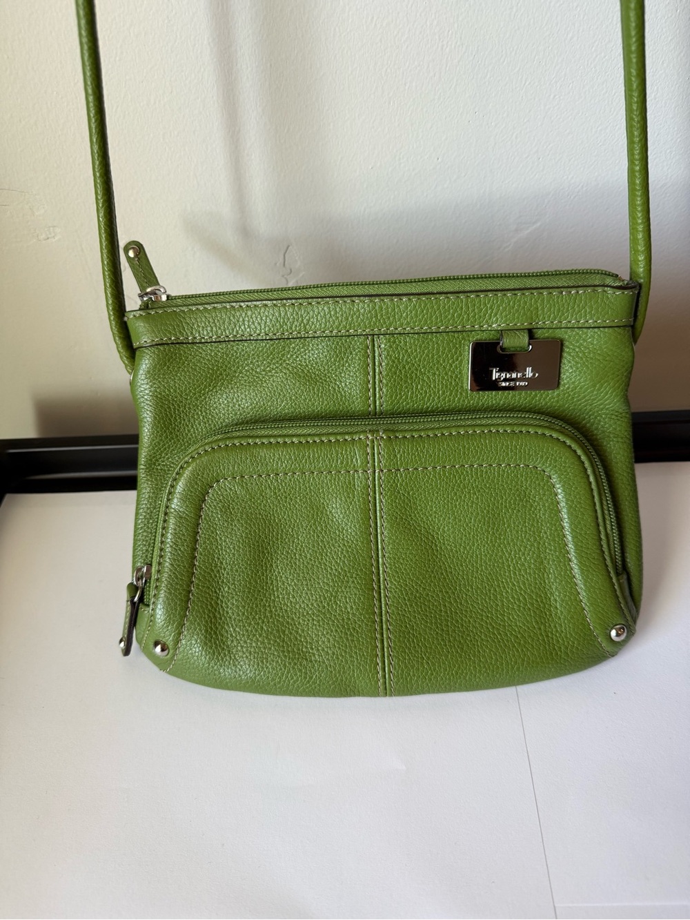 Tignanello Green Pebbled Leather Crossbody Bag